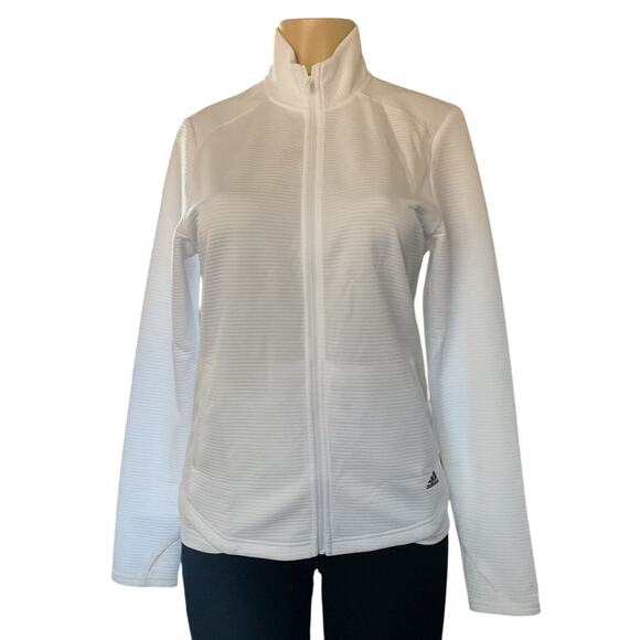 Adidas Women’s White Full Zip Ribbed Jacket Golf Activewear Medium NWT - Picture 1 of 8